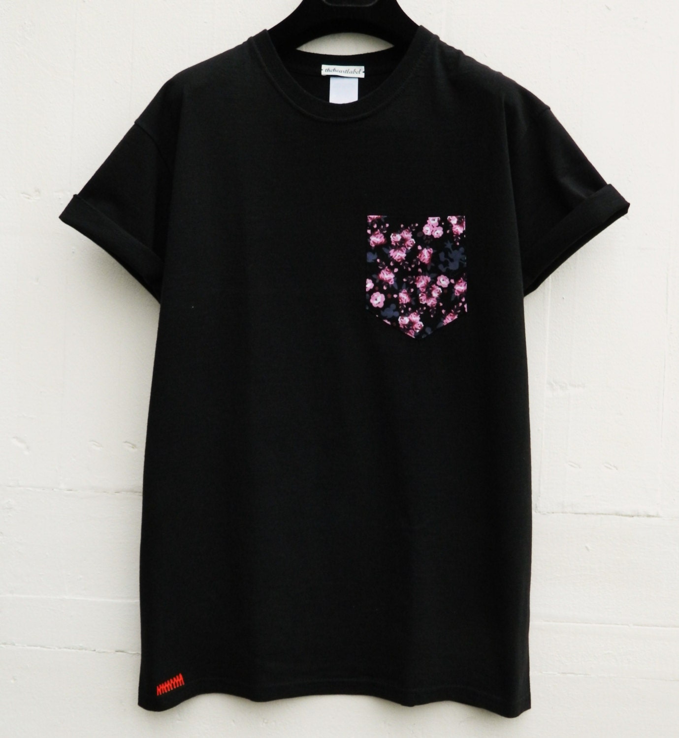 Men's Mickey Mouse Floral Pattern Black Pocket T-Shirt | Etsy