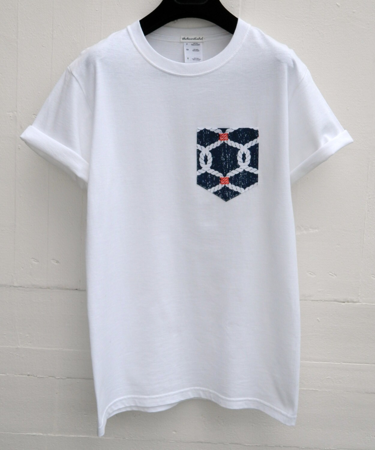 Image of Limited Edition Men's Anchor Pattern, White Pocket T-Shirt, T - Shirt, Tee, Unisex, Menswear, Uk