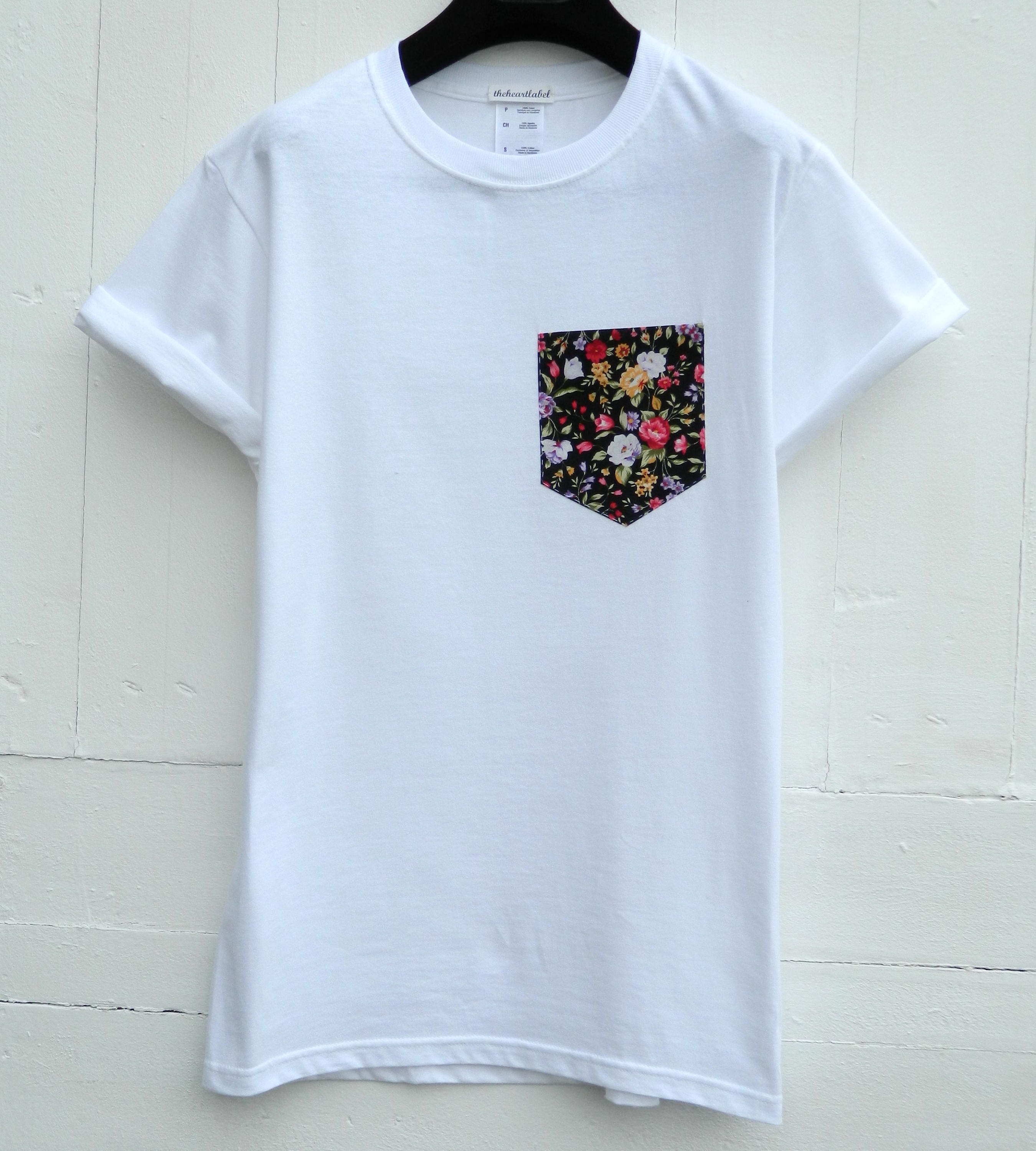 Pocket Tee Men's Floral Pattern White Pocket T-shirt - Etsy UK
