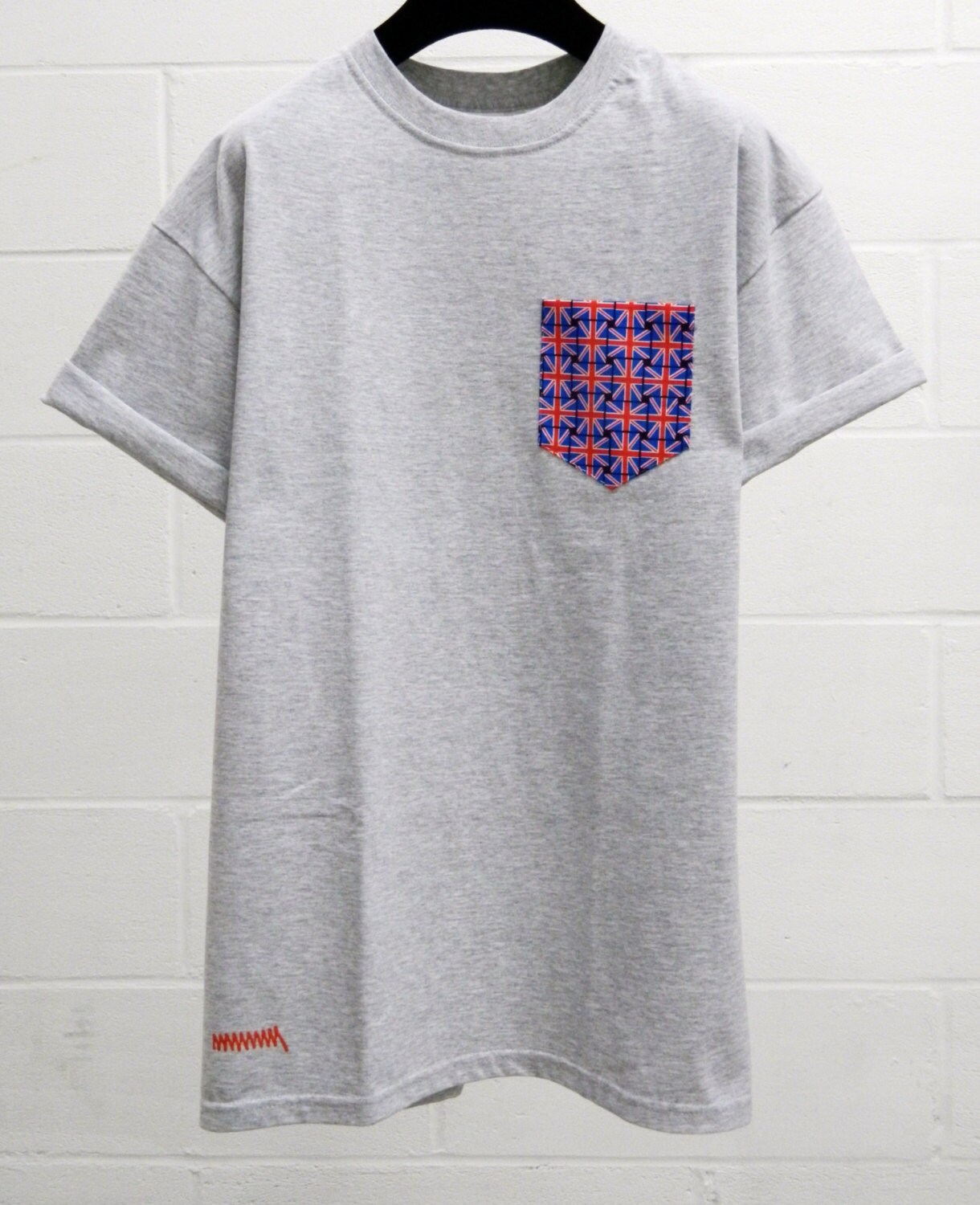 Image of Men's Union Flag Pattern Grey Pocket T-Shirt, T - Shirt, Tee, Unisex, Menswear, Uk, Custom Made
