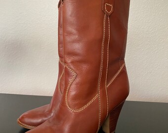 cognac leather booties