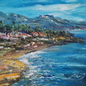 Santa Barbara Beach California-Pen King-A4821-Home Decor Holiday Artwork Texture Painting Dining Wall Art
