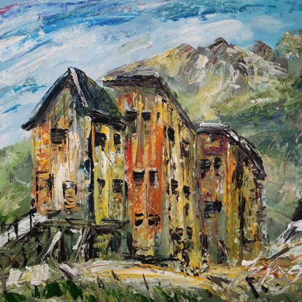 Lewis Mine Building Telluride Colorado -Pen King-A3351-Home Decor Holiday Artwork Texture Painting Dining Wall Art