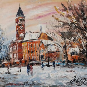 Snow Tillman Hall , University,  Klugh Avenue, Clemson, SC-Pen King-A3087-Home Decor Holiday Artwork Texture Painting Dining Wall