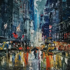 Rainy Lexington Ave, New York City-Pen King-A4594-Home Decor Holiday Artwork Texture Painting Dining Wall Art