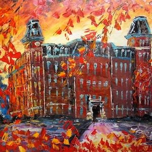 Maple FALL In Old Main, Located in University of Arkansas-Pen King-A1539-Home Decor Holiday Artwork Texture Painting Dining Wall Art