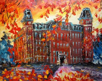 Maple FALL In Old Main, Located in University of Arkansas-Pen King-A1539-Home Decor Holiday Artwork Texture Painting Dining Wall Art