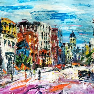 Water & Hancock Street, Cambridge, MA-Pen King-A3673-Home Decor Holiday Artwork Texture Painting Dining Wall Art