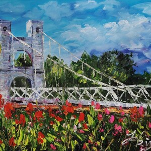 Bloom Waco Suspension Bridge,  Brazos River in Waco, Texas-Pen King-A3570-Home Decor Holiday Artwork Texture Painting Dining Wall Art