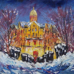 Winter Golden Dome, Located in University of Notre Dame -Pen King-A953-Home Decor Holiday Artwork Texture Painting Dining Wall Art