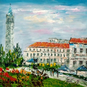 Sather Tower in University Campus, Berkeley California-Pen King-A2166-Home Decor Holiday Artwork Texture Painting Dining Wall Art