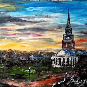 Sunset Wake Forest University, Winston Salem, North Carolina-Pen King-A3734-Home Decor Holiday Artwork Texture Painting Dining Wall Art