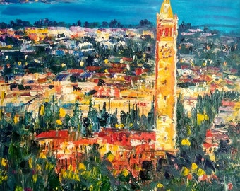 Sather Tower, Viewed From California Berkeley-Pen King-A2143-Home Decor Holiday Artwork Texture Painting Dining Wall Art