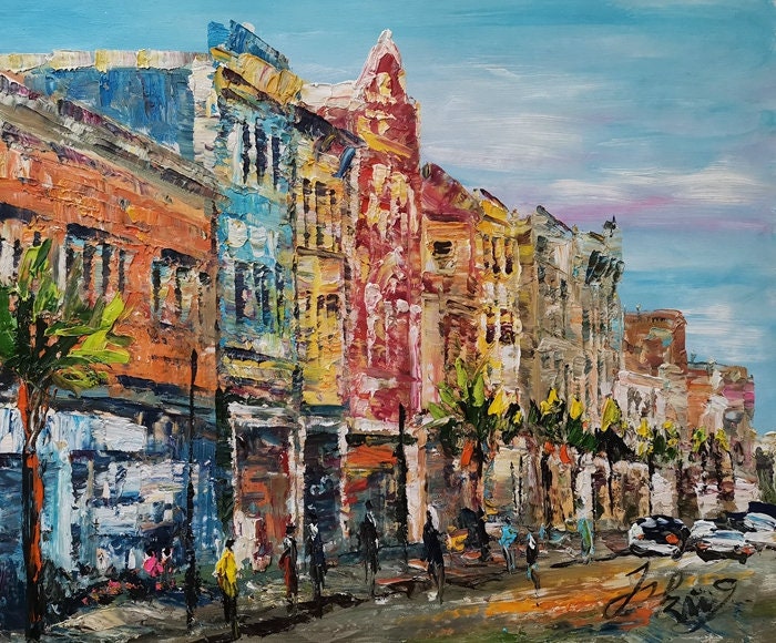 Upper King Street, Charleston SC-Pen King-A2541-Home Decor Holiday Artwork Texture Painting Dining Wall Art