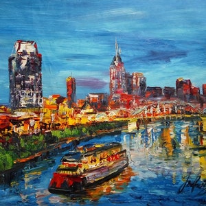 Skyline and Ship Nashville, TN-PEN KING-A1559-Home Decor Holiday Artwork Texture Painting Dining Wall Art