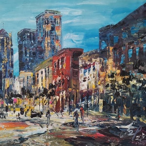 Downtown, Mobile AL-Pen King-A3269-Home Decor Holiday Artwork Texture Painting Dining Wall Art