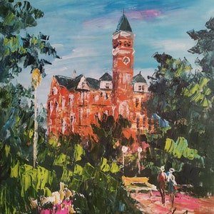Walking to Tillman Hall in University,  Klugh Avenue, Clemson, SC-Pen King-A2904-Home Decor Holiday Artwork Texture Painting Dining Wall Art