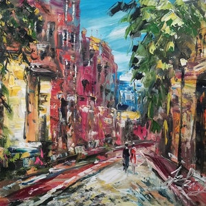 Beacon Hill, Bay Boston MA-Pen King-A4518-Home Decor Holiday Artwork Texture Painting Dining Wall Art