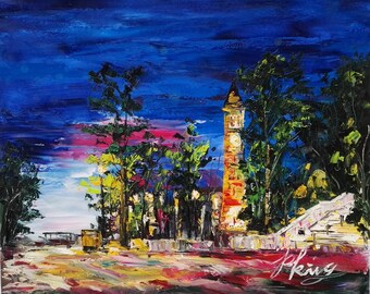 Mcgraw Tower At Night, Located in Cornell University-Pen King-A1415-Home Decor Holiday Artwork Texture Painting Dining Wall Art