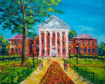 University Lyceum, Located in Mississippi-Pen King-A1665-Home Decor Holiday Artwork Texture Painting Dining Wall Art