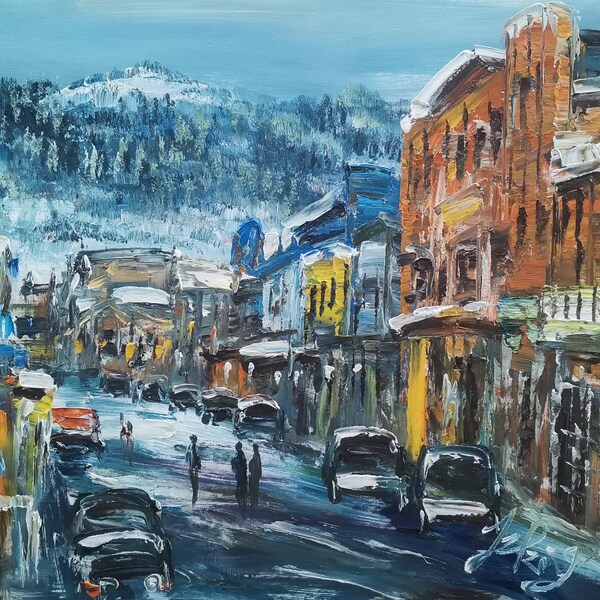 Telluride Main Street, Colorado-Pen King-A4952-Home Decor Holiday Artwork Texture Painting Dining Wall Art