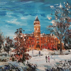Tillman Hall in Snow University,  Klugh Avenue, Clemson, SC-Pen King-A2886-Home Decor Holiday Artwork Texture Painting Dining Wall Art