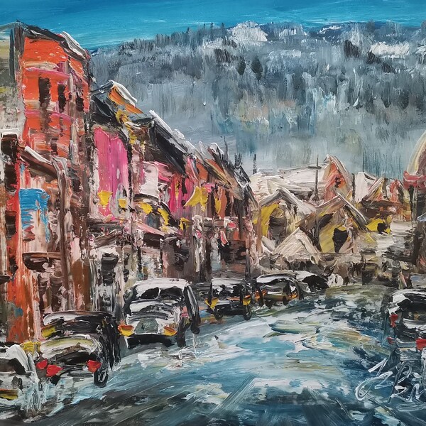 Telluride Main Street, Colorado-Pen King-A4788-Home Decor Holiday Artwork Texture Painting Dining Wall Art