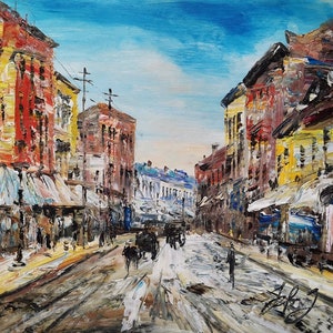 Snow Paul Street St Catharines, Ontario Canada-Pen King-A2701-Home Decor Holiday Artwork Texture Painting Dining Wall Art
