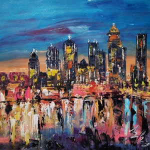 Louisville Skylines Kentucky at Night-Pen King-A3354-Home Decor Holiday Artwork Texture Painting Dining Wall Art