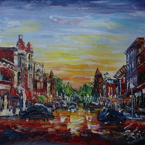 Main Street Looking North, Celina, Ohio-Pen King -6741-Home Decor Holiday Artwork Texture Painting Dining Wall Art
