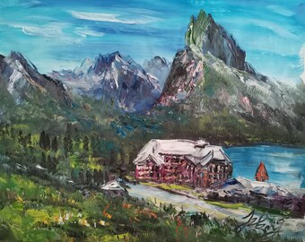 Hotel, Glacier National Park Montana-Pen King-A4051-Home Decor Holiday Artwork Texture Painting Dining Wall Art