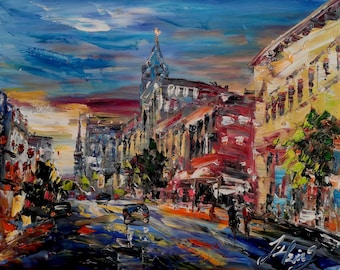 Downtown Marquette Michigan-Pen King-A3813-Home Decor Holiday Artwork Texture Painting Dining Wall Art