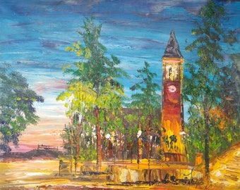 Mcgraw Tower At Night Located in Cornell University-Pen King -A1327-Home Decor Holiday Artwork Texture Painting Dining Wall Art