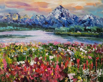 Color Bend Grand Teton National Park, Wyoming-Pen King-A3039-Home Decor Holiday Artwork Texture Painting Dining Wall Art