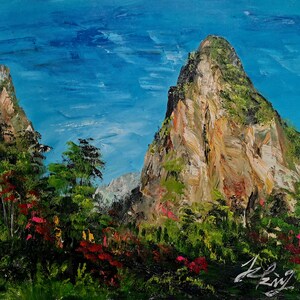 Garten der Götter, brauner BetonFelsen, Manitou Federn, CO-Pen King-A3793-Home Dekor Urlaub Kunstwerk Textur Malerei Esszimmer Wandkunst