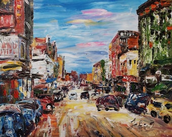 North Main Street, Decatur, Illinois-Pen King-A2422-Home Decor Holiday Artwork Texture Painting Dining Wall Art