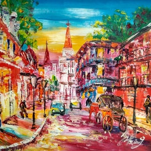 Bourbon Street, New Orleans LA-Pen King-A1961-Home Decor Holiday Artwork Texture Painting Dining Wall Art