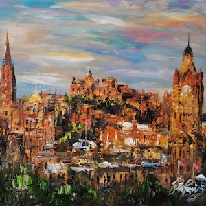 Gold Tower of Balmoral Hotel, Edinburgh UK-Pen King-A3164-Home Decor Holiday Artwork Texture Painting Dining Wall Art