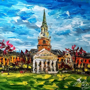 Wait Chapel,  Wake Forest University, Winston Salem, N. Carolina-Pen King-A3769-Home Decor Holiday Artwork Texture Painting Dining Wall Art