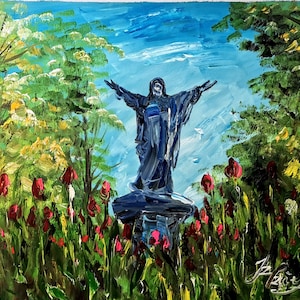 Jesus, In Front of  Golden Dome, University of Notre Dame-Pen King-A3736-Home Decor Holiday Artwork Texture Painting Dining Wall Art