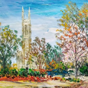 Chapel Tower, Located in Address Duke University-Pen King-A1840-Home Decor Holiday Artwork Texture Painting Dining Wall Art
