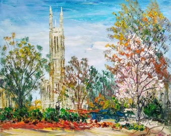 Chapel Tower, Located in Address Duke University-Pen King-A1840-Home Decor Holiday Artwork Texture Painting Dining Wall Art