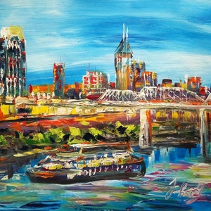 Ship and Skyline Nashville, TN-Pen King -A1564-Home Decor Holiday Artwork Texture Painting Dining Wall Art