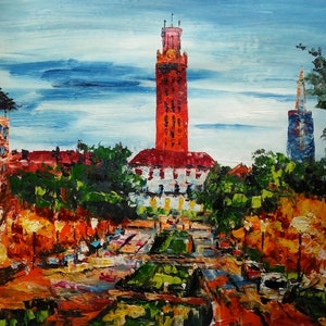 Red Tower,  Located in University of Texas-Pen King-A1556-Home Decor Holiday Artwork Texture Painting Dining Wall Art
