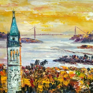 Golden Gate, Sather Tower in Golden Times, Viewed From California Berkeley-Pen King-A2110