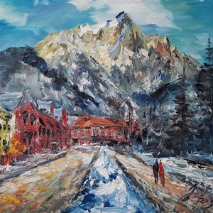 White Banff Alberta Canada , Downtown National Park-Pen King-A3251-Home Decor Holiday Artwork Texture Painting Dining Wall Art