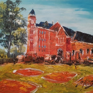 Paws Tillman Hall in University,  Klugh Avenue, Clemson, SC-Pen King-A2913-Home Decor Holiday Artwork Texture Painting Dine Wall Art