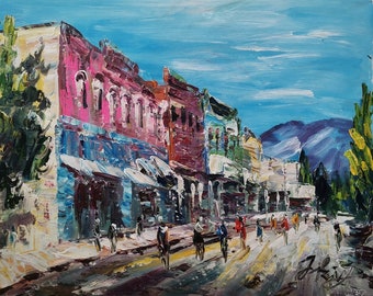 Yreka California Downtown in Summer-Pen King-A2375-Home Decor Holiday Artwork Texture Painting Dining Wall Art