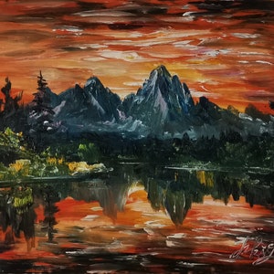 Sonnenuntergang Grand Teton National Park Wyoming-Pen King-A4617-Home Dekor Urlaub Kunstwerk StrukturMalerei Esszimmer Wandkunst