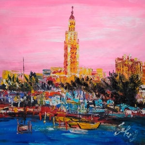 Freedom Tower Sunset, Miami Florida -Pen King-A1639-Home Decor Holiday Artwork Texture Painting Dining Wall Art